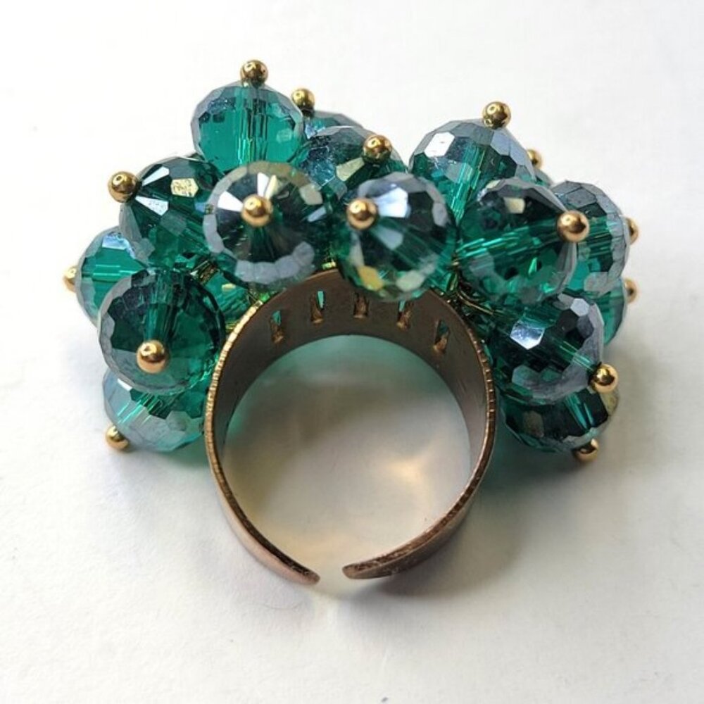 Aqua Green Crystal Cluster Ring, Adjustable Cryst… - image 4